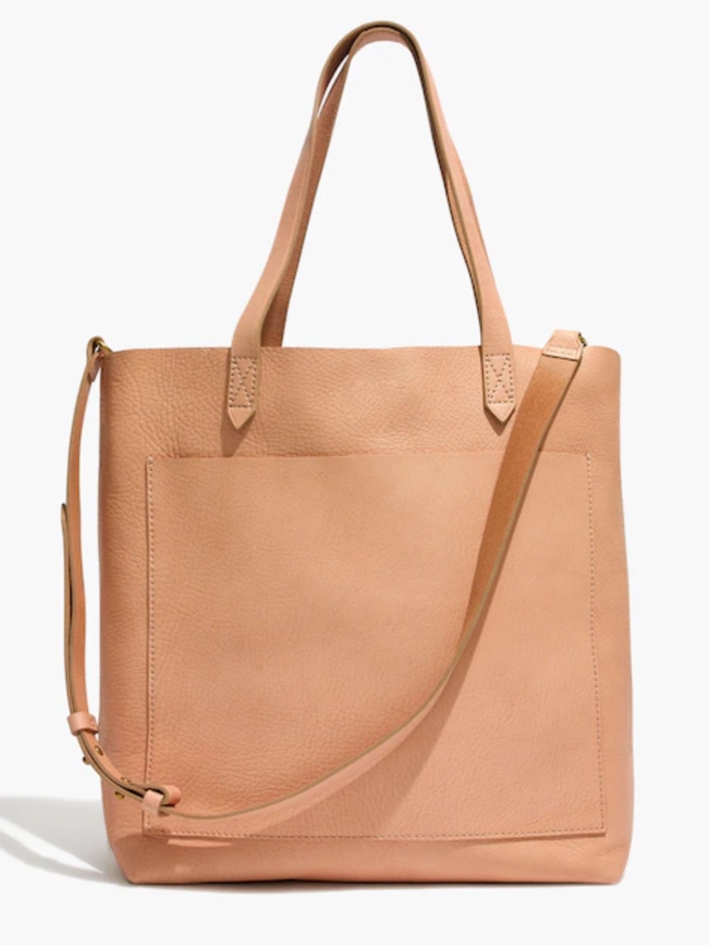 Madewell Medium Transport Leather Tote in Tan/Cream Crossbody Strap Minimalist